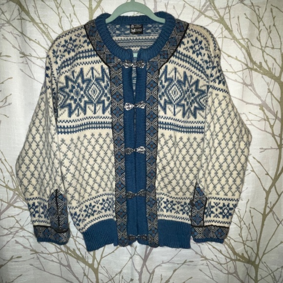 Dale of Norway Vintage Fair Isles Wool Blue & Cream Cardigan SZ S - Picture 2 of 10